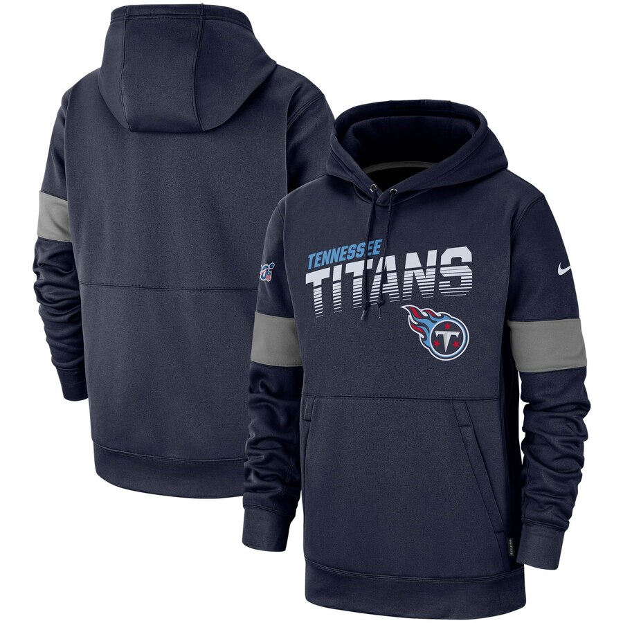 Men's Tennessee Titans 2019 Navy 100th Season Sideline Team Logo Performance Pullover Hoodie